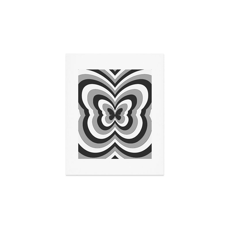 Retro 70s Butterfly in Black & White Art Print Gallery Image 1