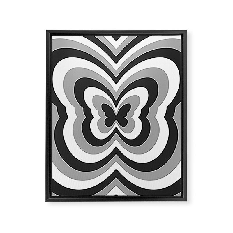 Retro 70s Butterfly in Black & White Framed Canvas Print Gallery Image 6
