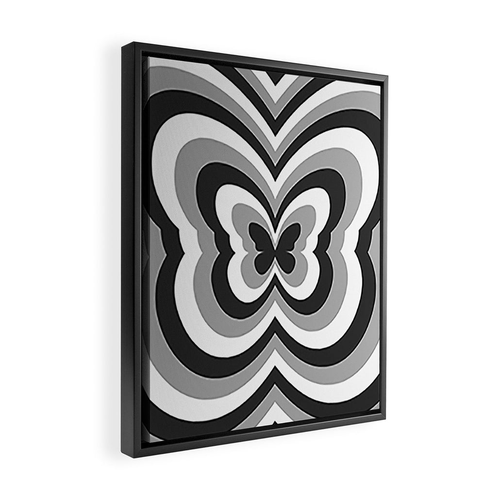 Retro 70s Butterfly in Black & White Framed Canvas Print Gallery Image 2