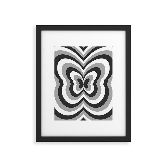Retro 70s Butterfly in Black & White Framed Art Print Gallery Image 1