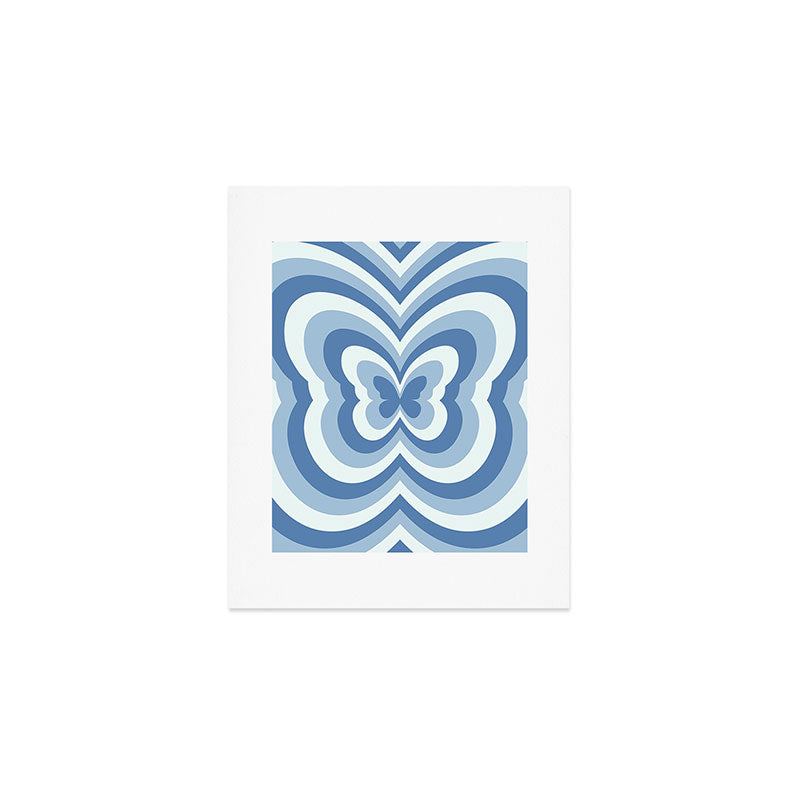 Retro 70s Butterfly in Ocean Blue Art Print Gallery Image 1
