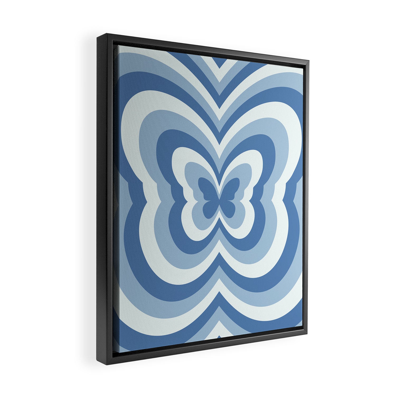 Retro 70s Butterfly in Ocean Blue Framed Canvas Print Gallery Image 2