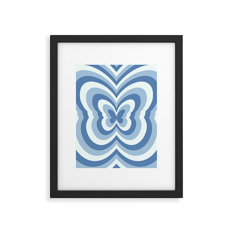 Retro 70s Butterfly in Ocean Blue Framed Art Print Gallery Image 5