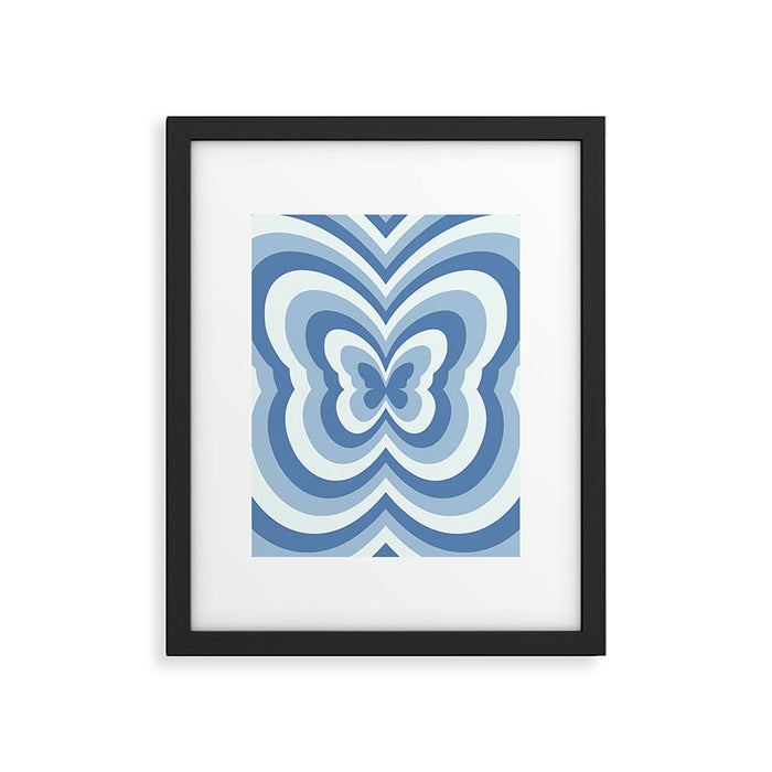 Retro 70s Butterfly in Ocean Blue Framed Art Print Gallery Image 1