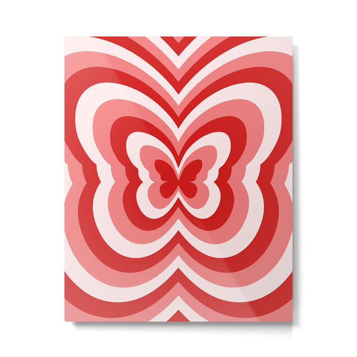 Retro 70s Butterfly in Red Metal Print Gallery Image 1