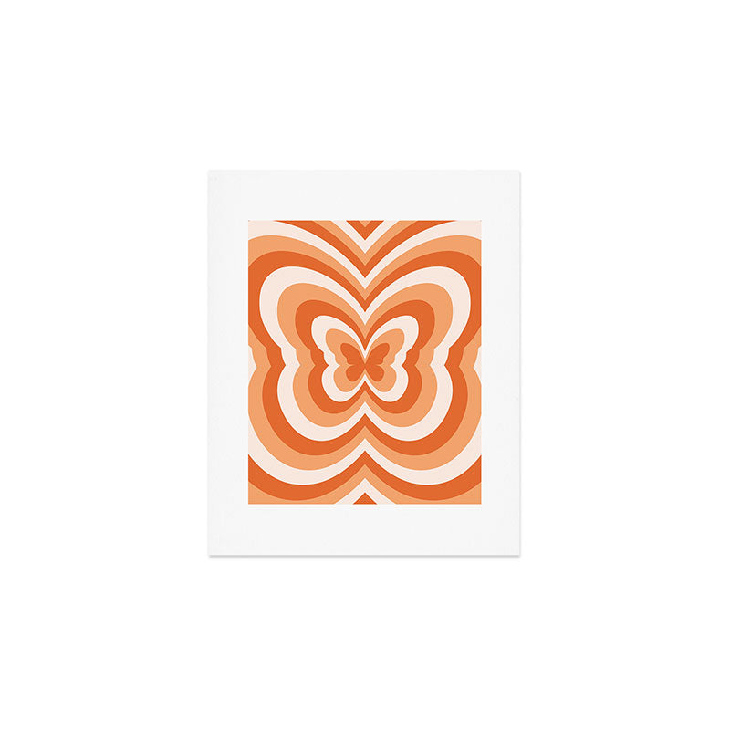 Retro 70s Butterfly in Sunset Orange Art Print Gallery Image 1