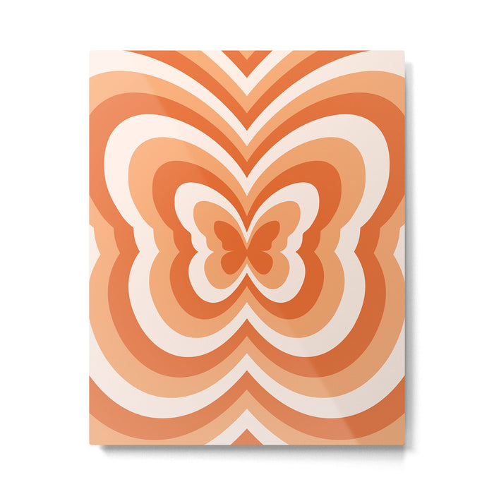 Retro 70s Butterfly in Sunset Orange Metal Print Gallery Image 1