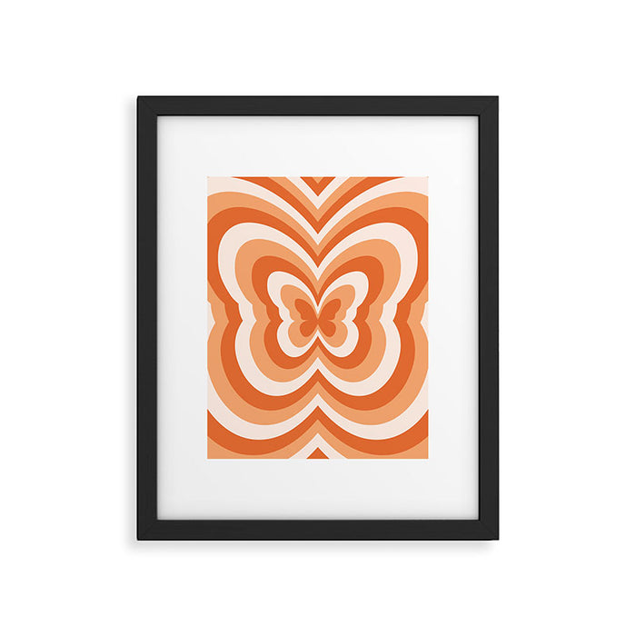 Retro 70s Butterfly in Sunset Orange Framed Art Print Gallery Image 1