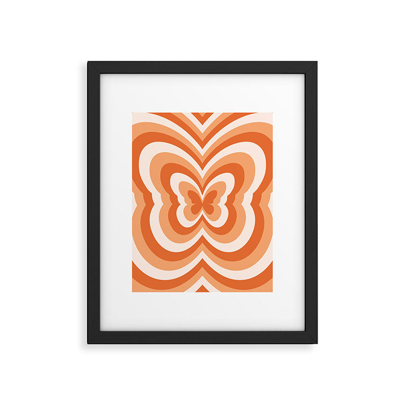 Retro 70s Butterfly in Sunset Orange Framed Art Print Gallery Image 5