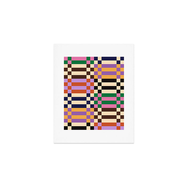 Retro 70s Checkerboard & Stripes Art Print Gallery Image 1