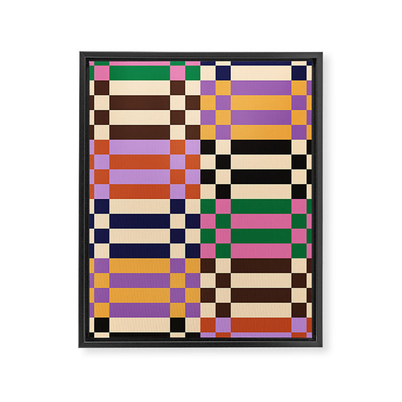 Retro 70s Checkerboard & Stripes Framed Canvas Print Gallery Image 6