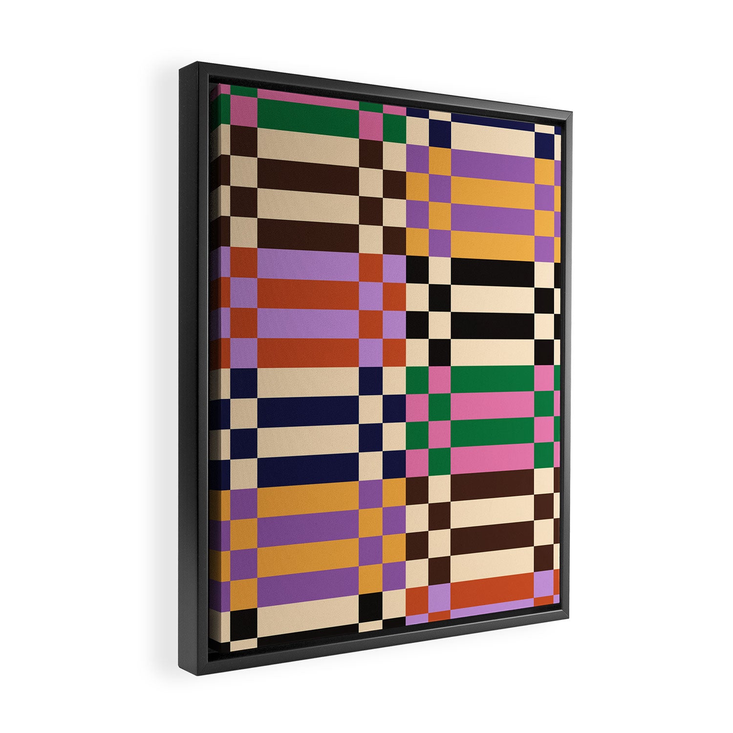 Retro 70s Checkerboard & Stripes Framed Canvas Print Gallery Image 2