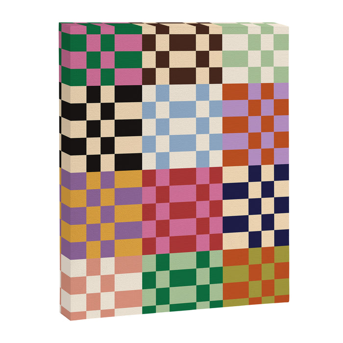 Retro 70s Colorful Patchwork Checkerboard Canvas Print Gallery Image 1