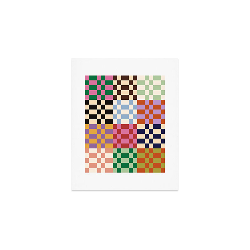 Retro 70s Colorful Patchwork Checkerboard Art Print Gallery Image 1