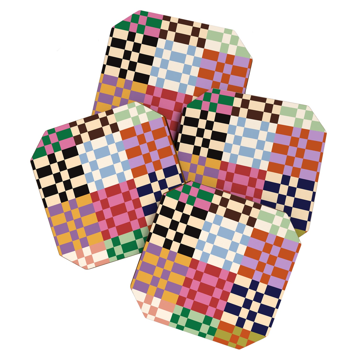 Retro 70s Colorful Patchwork Checkerboard Coaster Gallery Image 1
