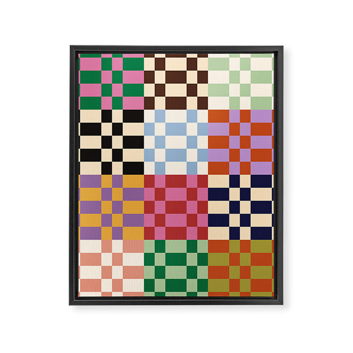 Retro 70s Colorful Patchwork Checkerboard Framed Canvas Print Gallery Image 1
