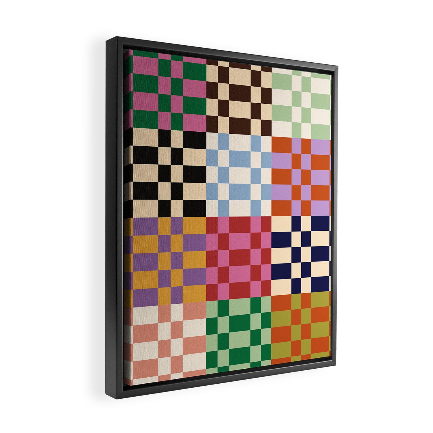 Retro 70s Colorful Patchwork Checkerboard Framed Canvas Print Gallery Image 2