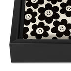 Retro Black & White Smiley Flower Pattern Framed Canvas Print Gallery Image 3