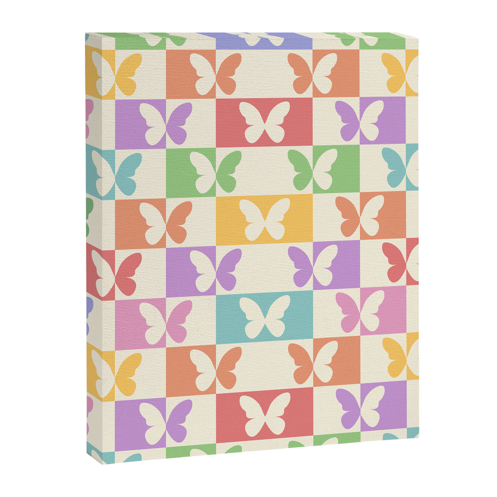 Retro Colorful Butterfly Checkered Pattern Canvas Print Gallery Image 6