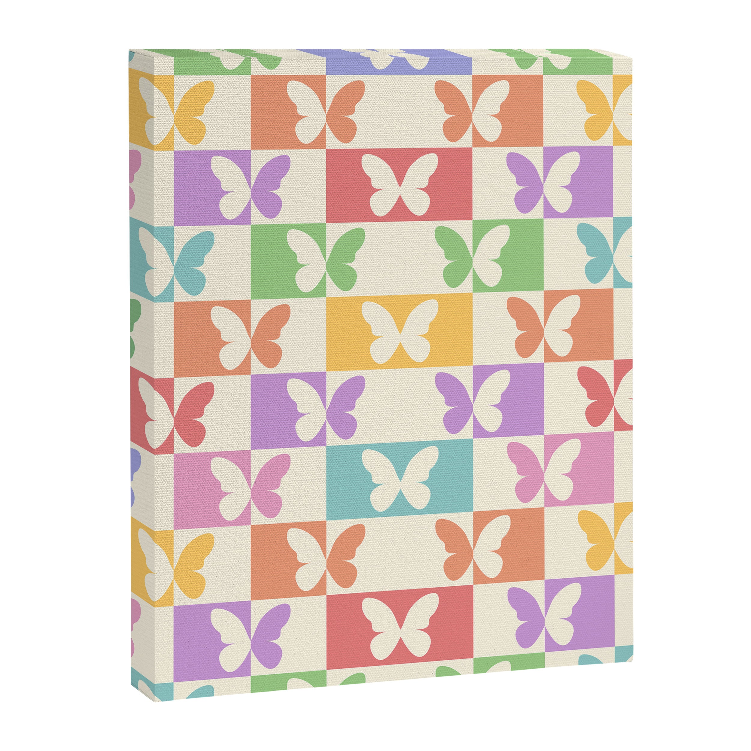 Retro Colorful Butterfly Checkered Pattern Canvas Print Gallery Image 6
