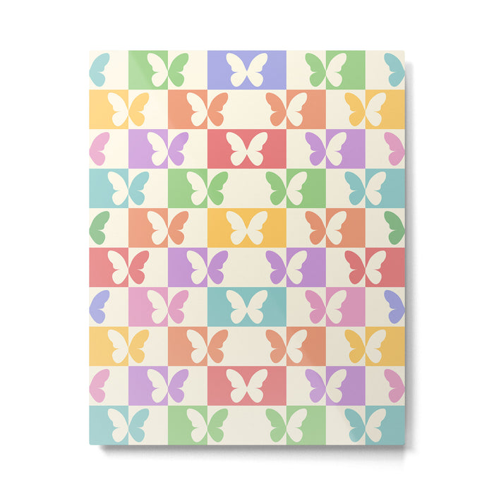 Retro Colorful Butterfly Checkered Pattern Metal Print Gallery Image 1