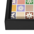 Retro Colorful Flower Checker Tiles Framed Canvas Print Gallery Image 3