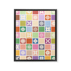 Retro Colorful Flower Checker Tiles Framed Canvas Print Gallery Image 8
