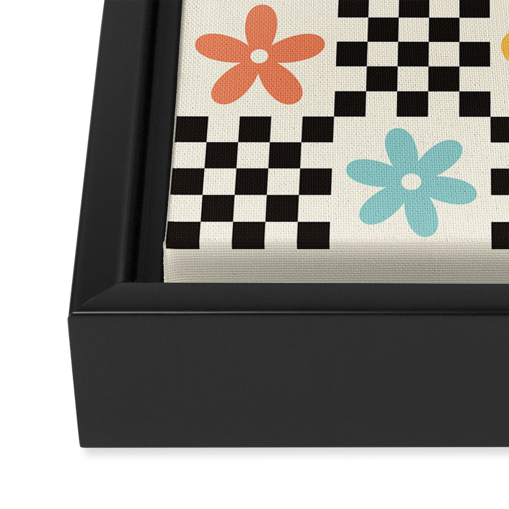 Retro Colorful Flower Double Checker Framed Canvas Print Gallery Image 3