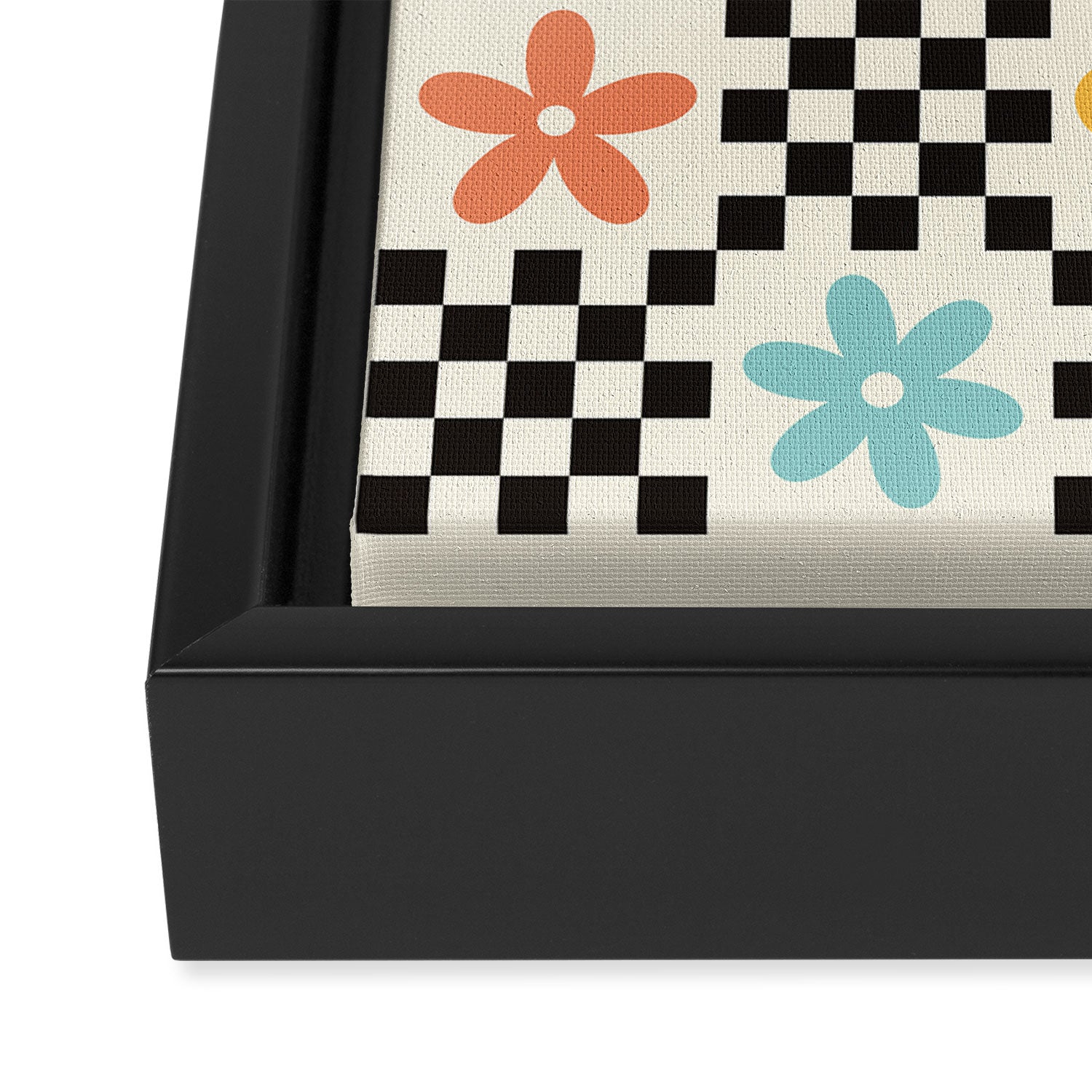 Retro Colorful Flower Double Checker Framed Canvas Print Gallery Image 3
