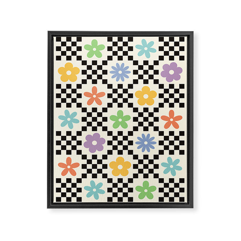 Retro Colorful Flower Double Checker Framed Canvas Print Gallery Image 6
