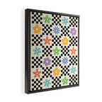 Retro Colorful Flower Double Checker Framed Canvas Print Gallery Image 2