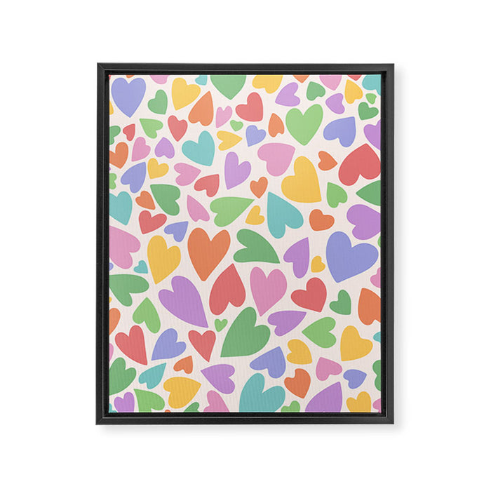 Retro Colorful Hearts Framed Canvas Print Gallery Image 1