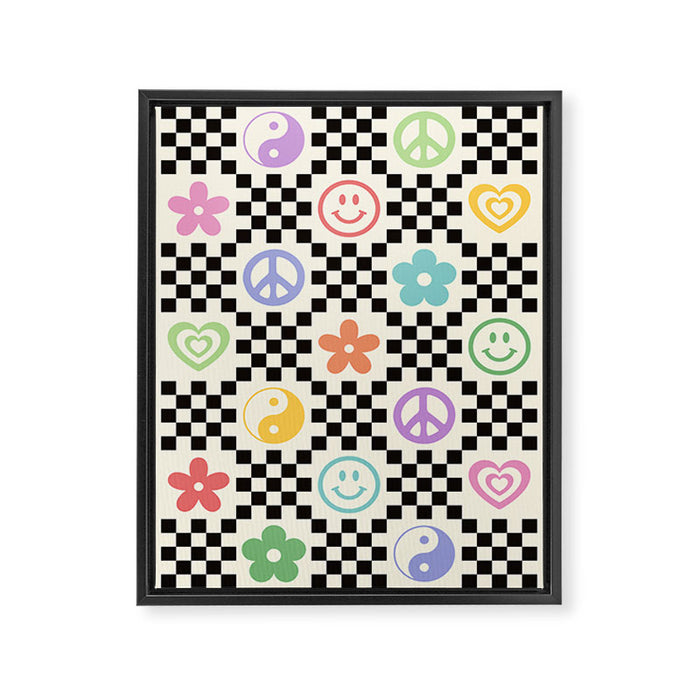 Retro Colorful Nostalgia Double Checker Framed Canvas Print Gallery Image 1