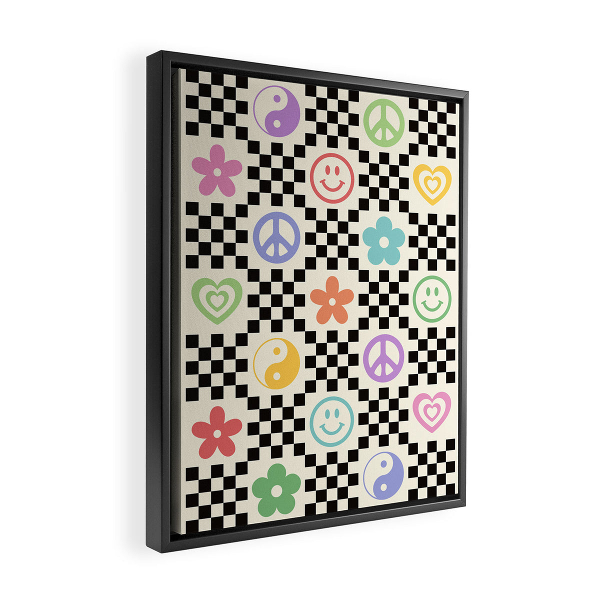 Retro Colorful Nostalgia Double Checker Framed Canvas Print Gallery Image 2