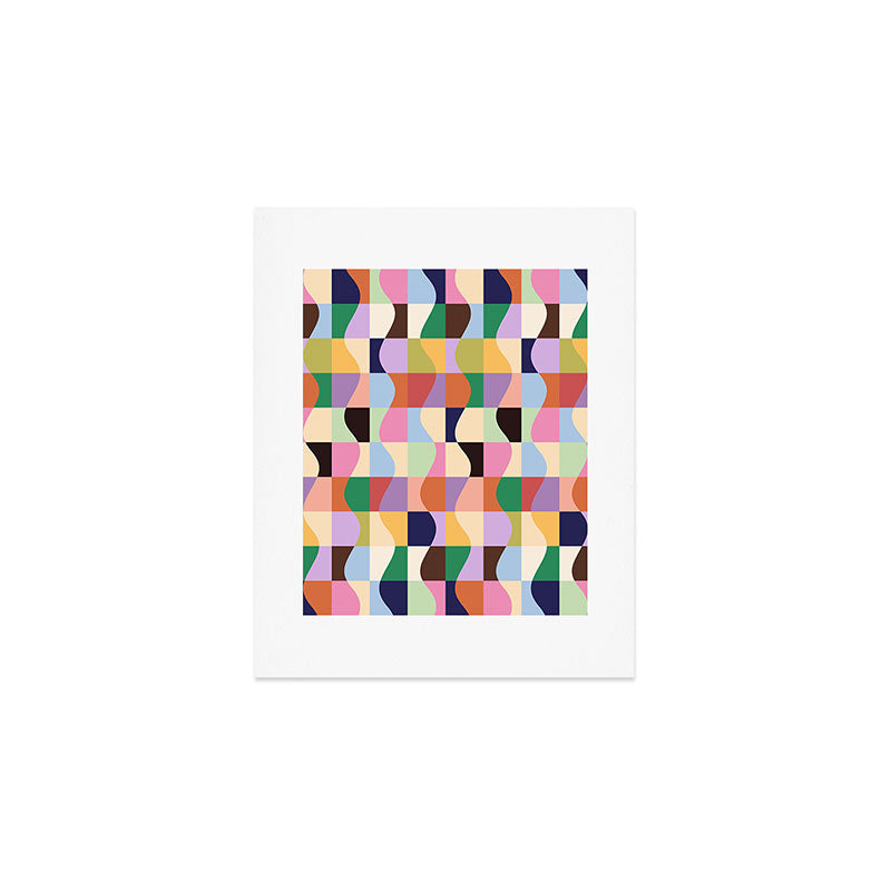 Retro Colorful Wavy Checkerboard Art Print Gallery Image 1
