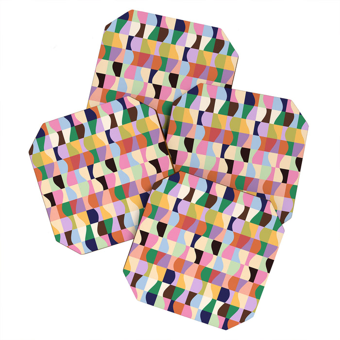 Retro Colorful Wavy Checkerboard Coaster Gallery Image 1