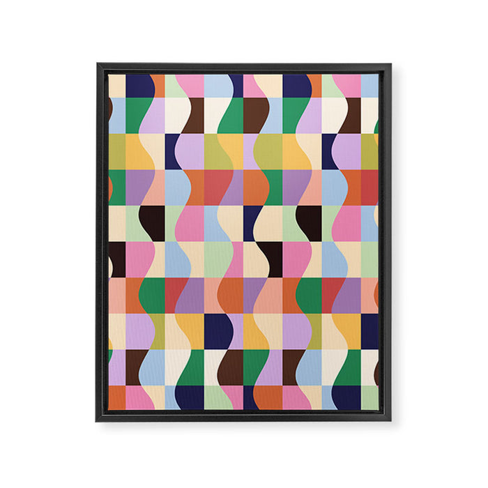 Retro Colorful Wavy Checkerboard Framed Canvas Print Gallery Image 1