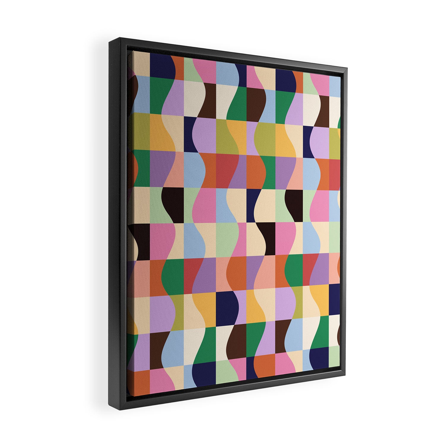 Retro Colorful Wavy Checkerboard Framed Canvas Print Gallery Image 2