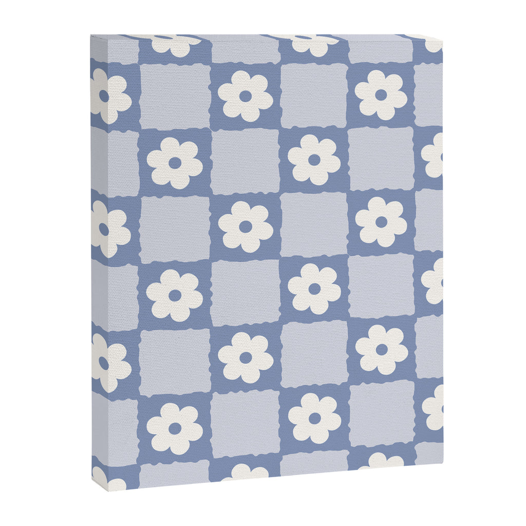 Retro Daisy Flower Checker in Blue  Canvas Print Gallery Image 8