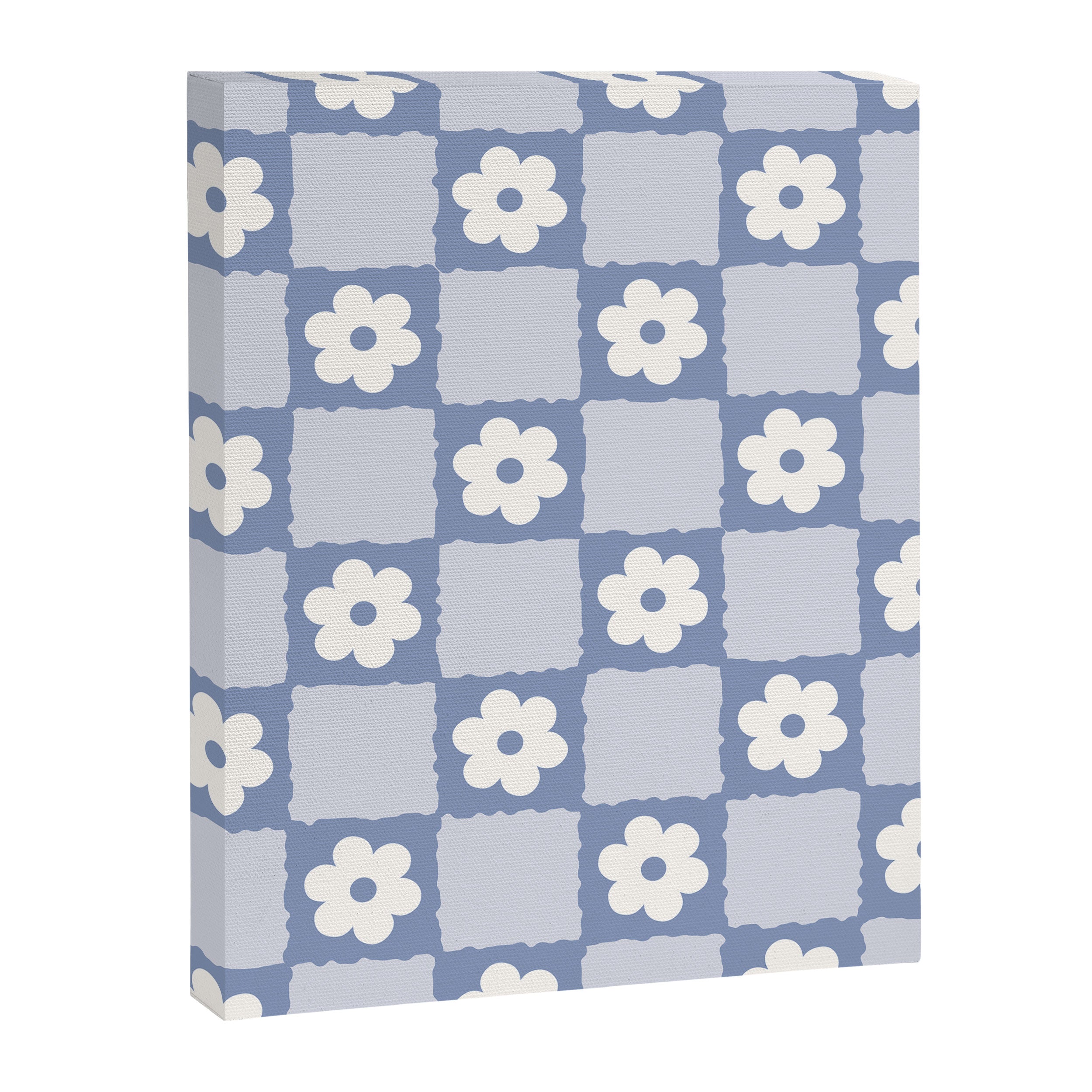 Retro Daisy Flower Checker in Blue  Canvas Print Gallery Image 8