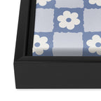 Retro Daisy Flower Checker in Blue  Framed Canvas Print Gallery Image 3