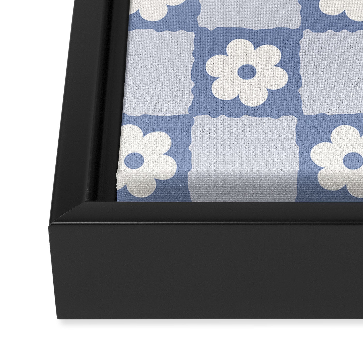 Retro Daisy Flower Checker in Blue  Framed Canvas Print Gallery Image 3