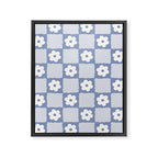 Retro Daisy Flower Checker in Blue  Framed Canvas Print Gallery Image 8