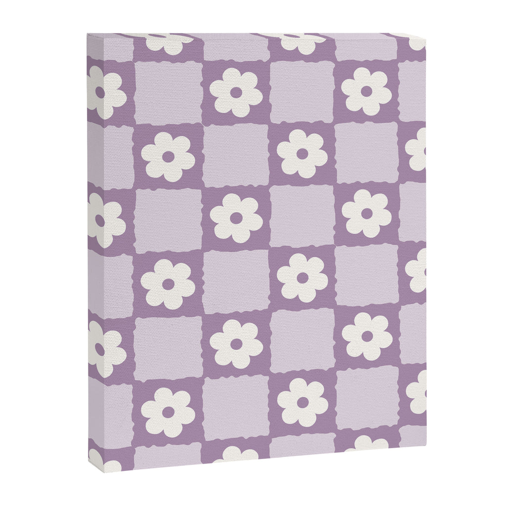 Retro Daisy Flower Checker in Purple Canvas Print Gallery Image 8