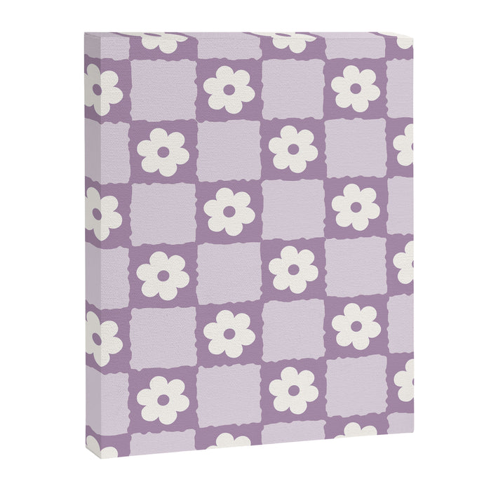 Retro Daisy Flower Checker in Purple Canvas Print Gallery Image 1