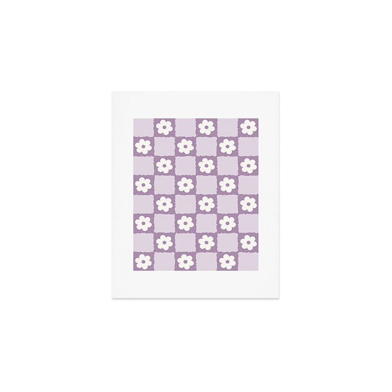 Retro Daisy Flower Checker in Purple Art Print Gallery Image 1