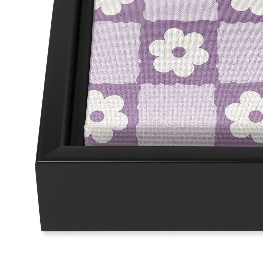 Retro Daisy Flower Checker in Purple Framed Canvas Print Gallery Image 3