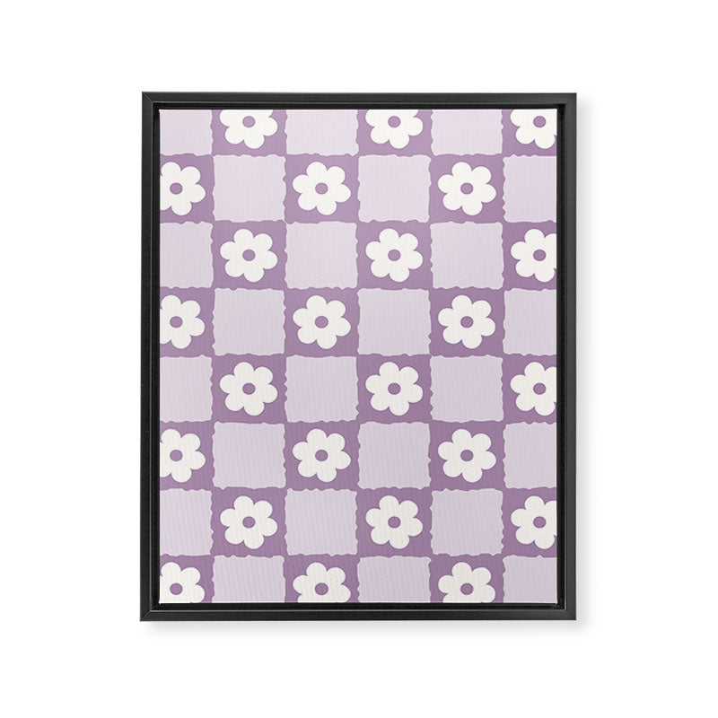 Retro Daisy Flower Checker in Purple Framed Canvas Print Gallery Image 8