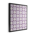 Retro Daisy Flower Checker in Purple Framed Canvas Print Gallery Image 2