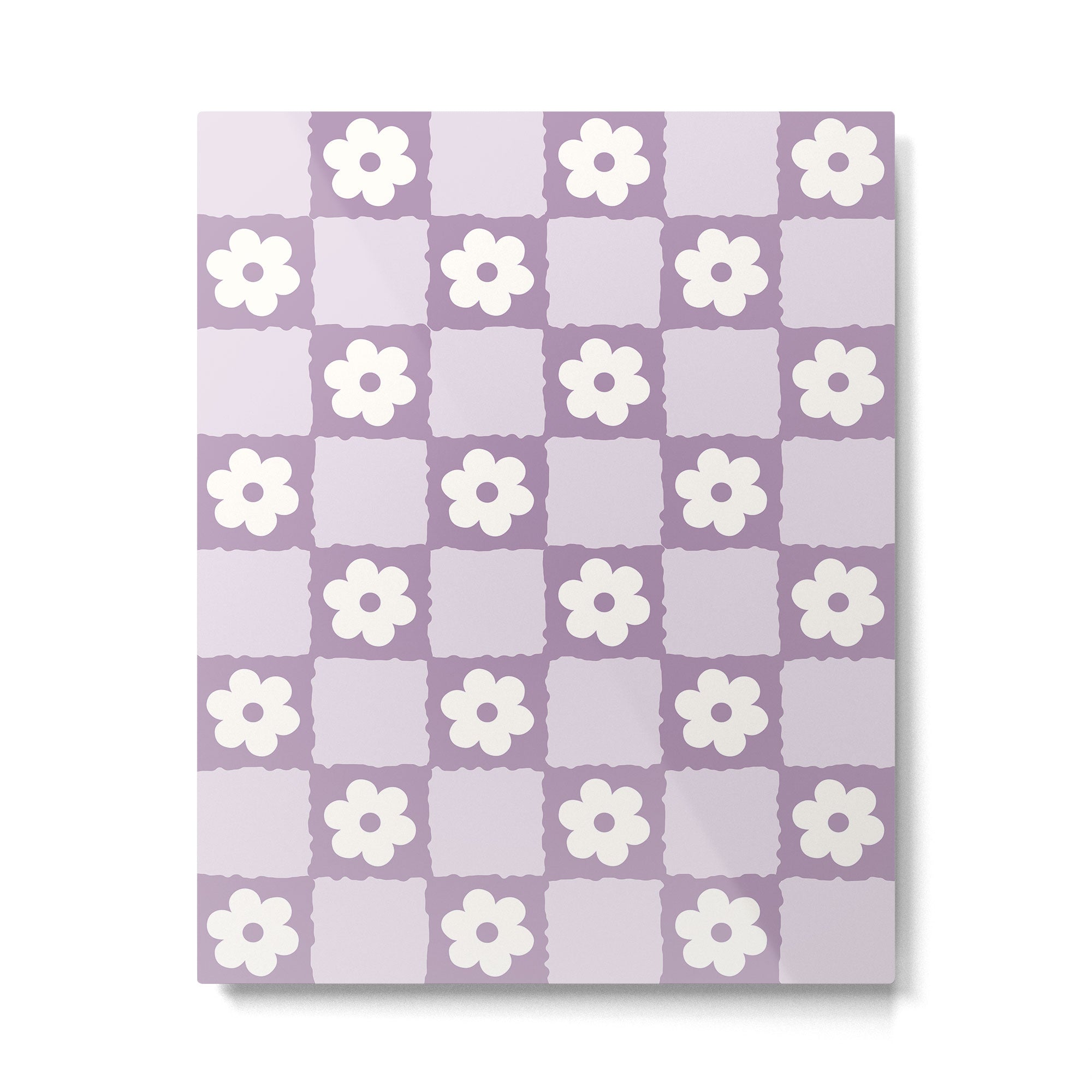 Retro Daisy Flower Checker in Purple Metal Print Gallery Image 6